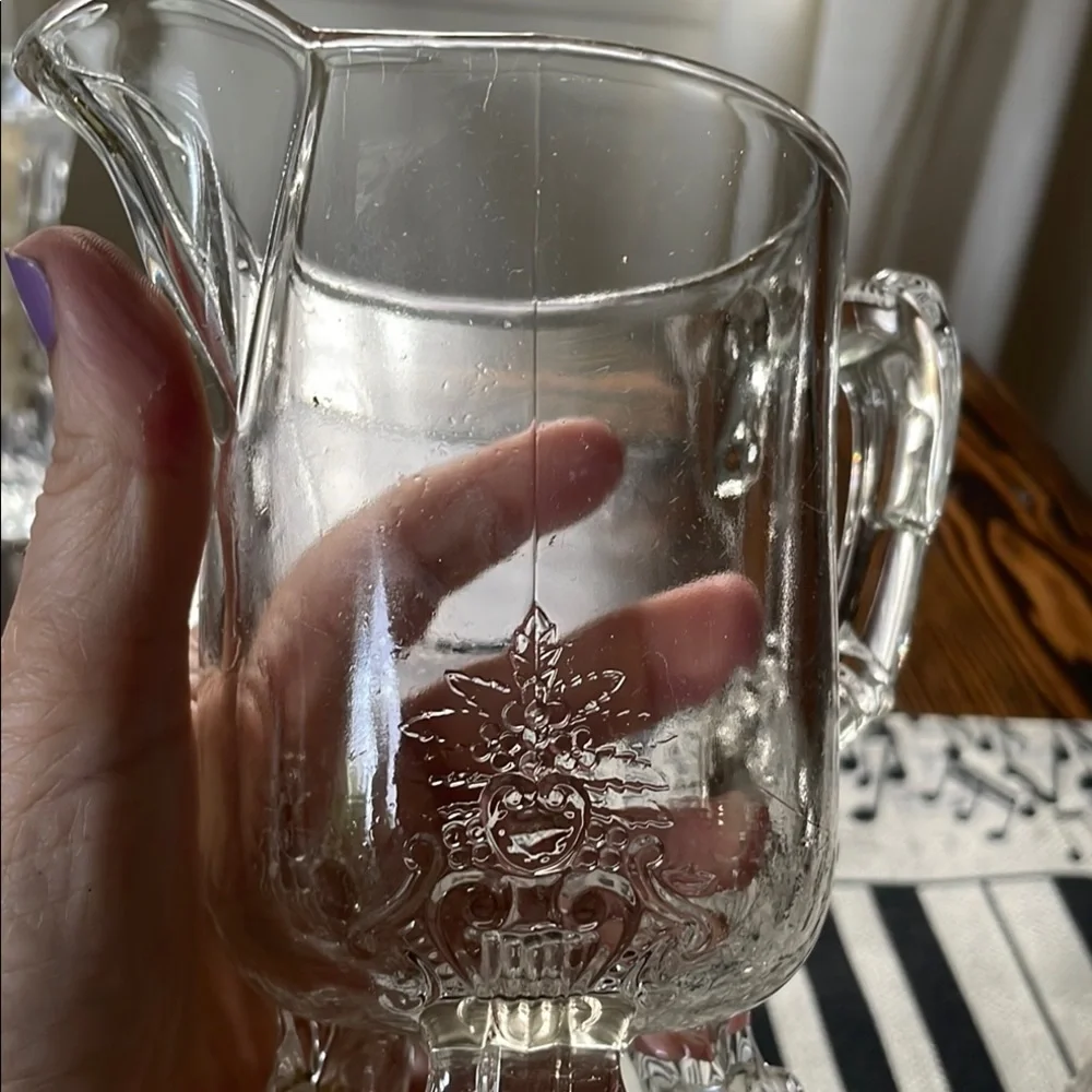 Vintage Clear Riverside Glass Co EAPG Grasshopper Pitcher Detailing Footed Base